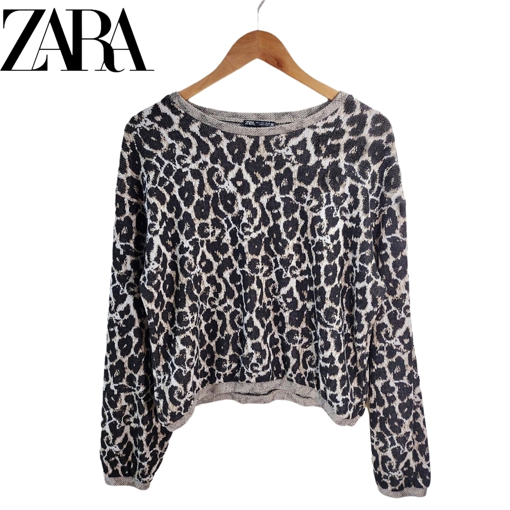 Zara | Pullover Leopard Print Knit Sweater | Women's Large